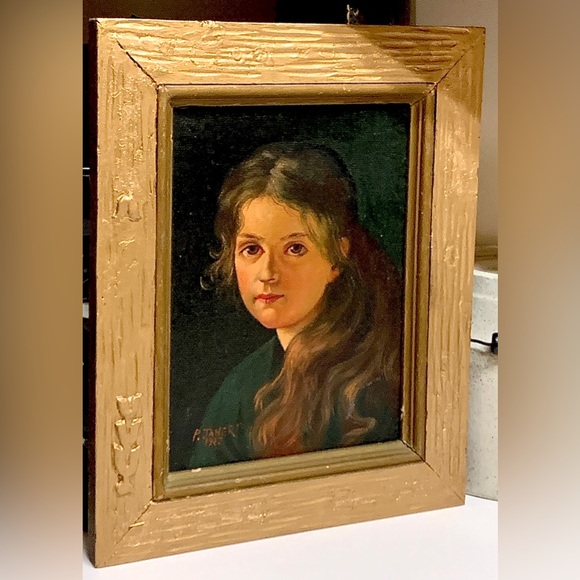1937 Vintage Paul Janert Artist Signed Framed Oil Painting of Young Girl - Picture 8 of 16